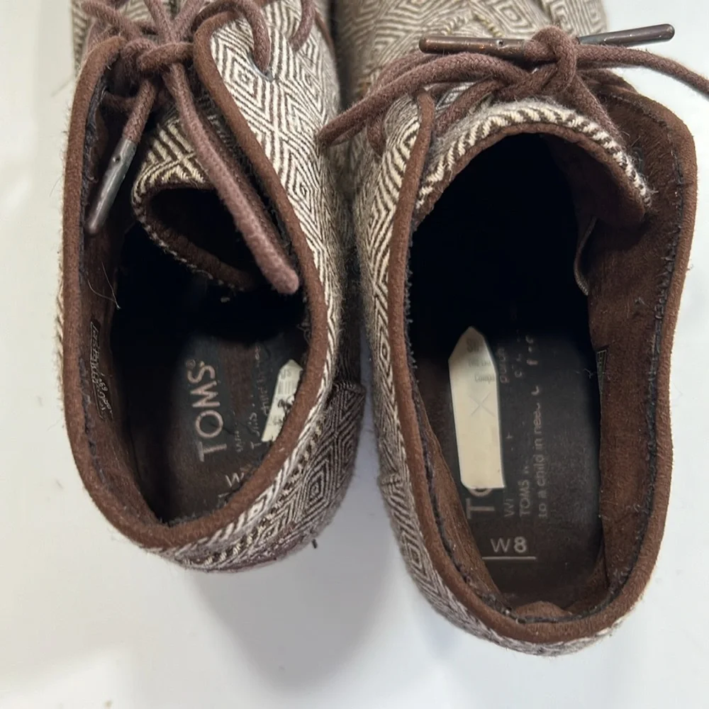 TOMS Desert Wedge Tweed Brown Bootie Boot Geometric Sz 8 - Picture 9 of 10